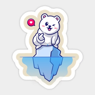 Cute Polar Bear With Love Sign On Ice Cartoon Sticker